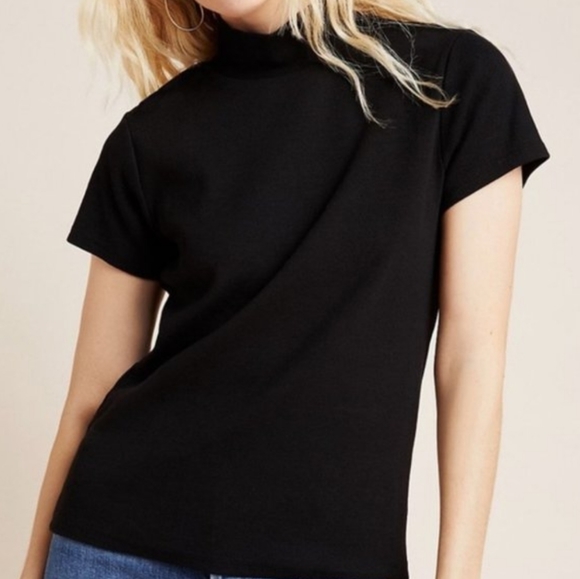 AGOLDE Black Ribbed Mock Neck Tee - Picture 2 of 5